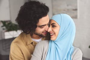 Young asian couple embracing