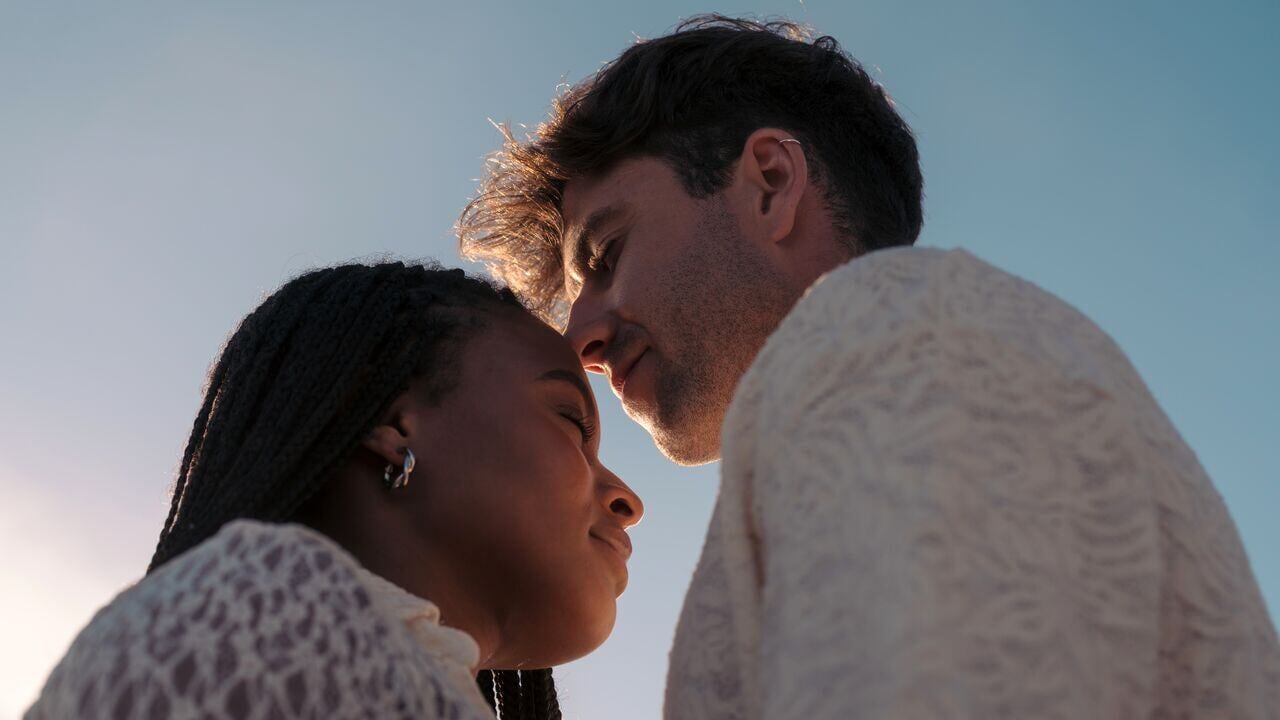 couple with eyes closed